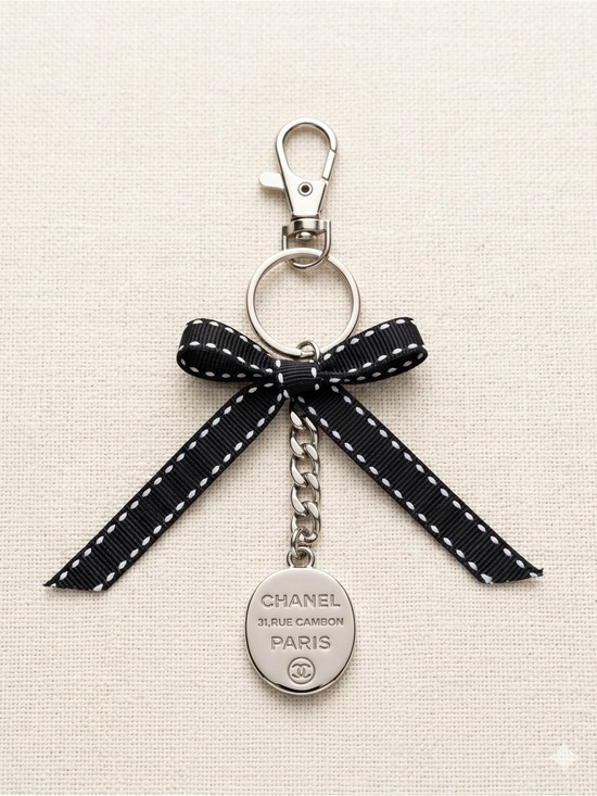 Hand Crafted Accessories - Black Ribbon Key Holder with SILVER Medallion Charm